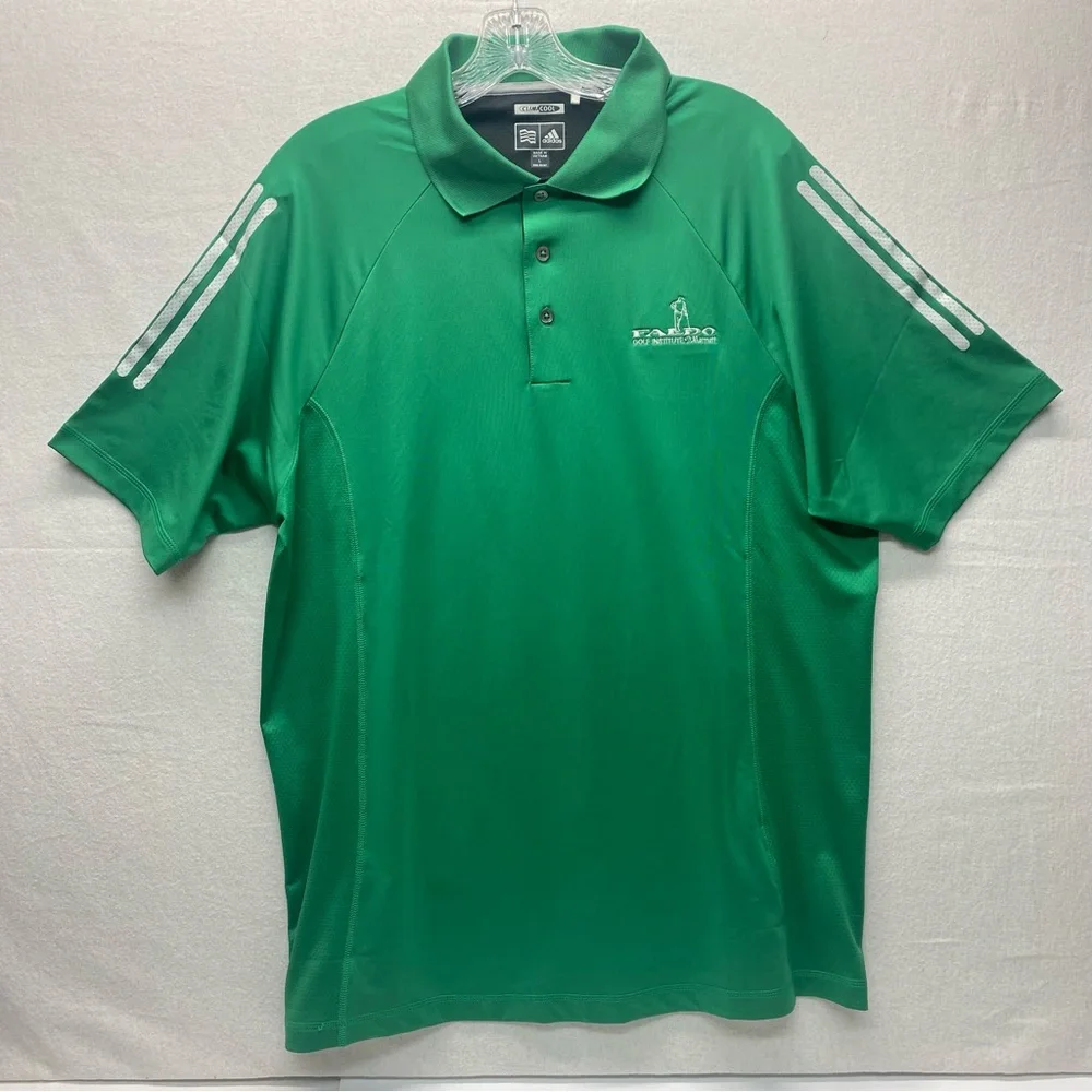 Adidas Clima Cool Mens Large Green White Golf Polo Faldo Golf Institute Marriott